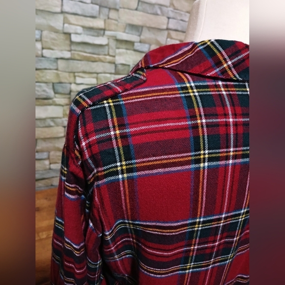 Sanctuary Red‎ Plaid Generation Boyfriend Snap Button Down Shirt Large Western - Picture 5 of 7